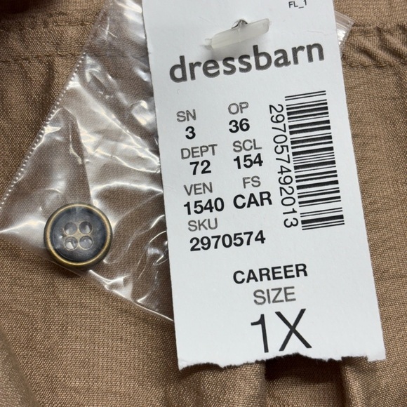 NWT Dressbarn Roz & Ali Button Down Blouse Shirt 1x Tan - Picture 4 of 8